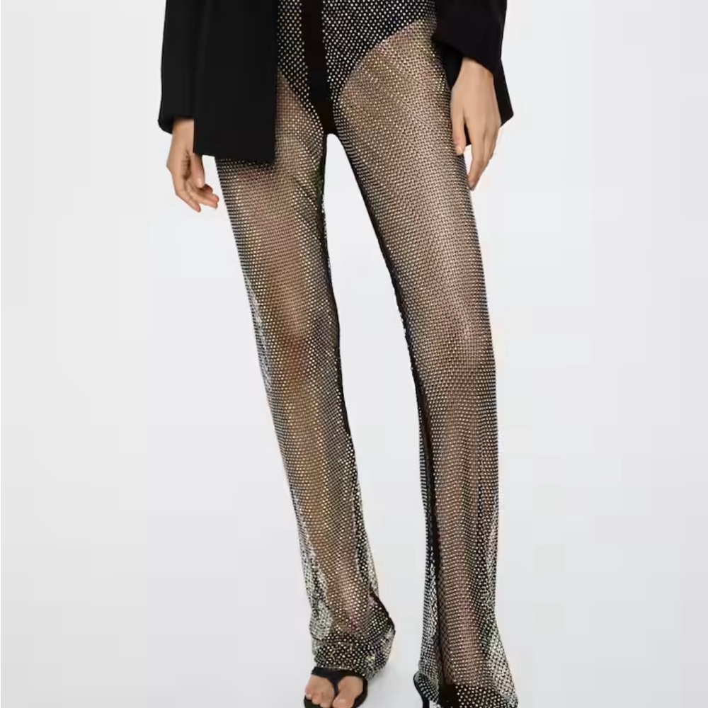 Mango NWT Sheer Crystal Embellished Pants Glam Evening